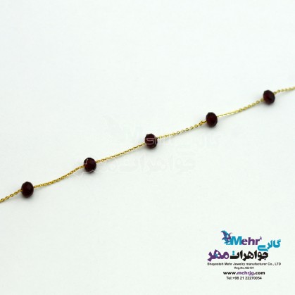 دستبند طلا و مهره - طرح کریستال زرشکی-SB0097